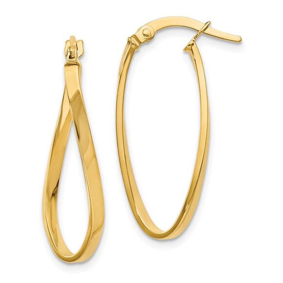 1.8mm Twisted Oval Hoop Earrings in 10k Yellow Gold, 26mm (1 Inch) - Picture 1 of 5